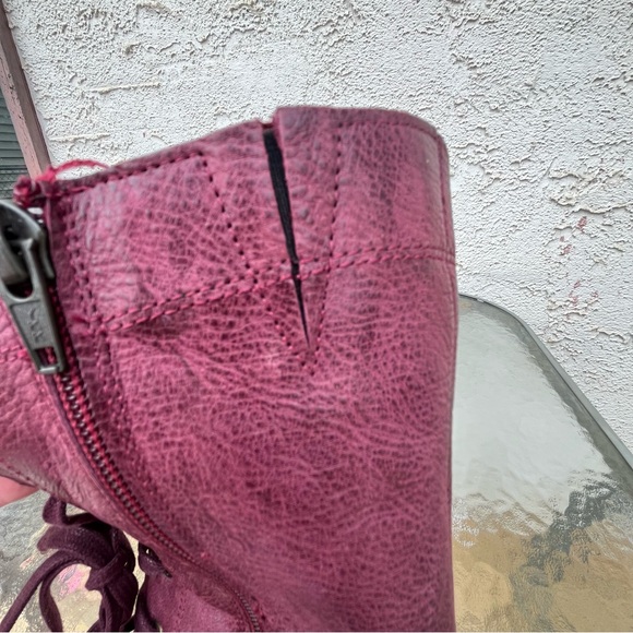 Bueno Casey Burgundy Leather Moto Combat Tall Lace Up Side Zip Boots - Picture 11 of 16